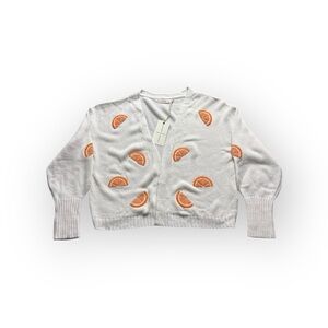 Moon & Madison Embroidered Orange Slice Cardigan | White Knit | Size M | NWT